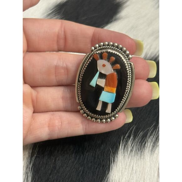 Zuni Native American Sterling Pin Pendant Kokopelli Turquoise Coral Bev Estate - Picture 1 of 10